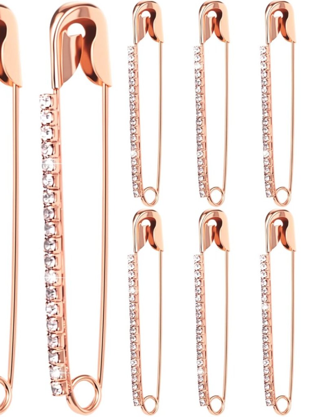 10pcs Rhinestone Safety Pins, Rose Gold Plated Crystal Brooch Pins